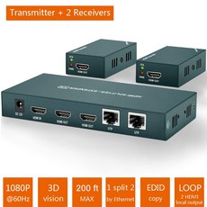 2020 최고의 1x2 HDMI 분배기 Extender 60m 1x4 HDMI UTP Extender Cat5e Cat6 1080P RJ45 HDMI 분배기 extensor 송, UK Power Plug, 1개, One TX and Two RX