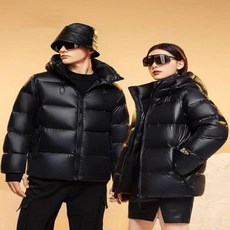 남성용 겨울 패딩 코트 두꺼운 샤이니 블랙 골드 패션 방풍 재킷 유니섹스 분리형 모자 다운 짧은