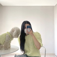 그루밍독 반려동물 뽀글이 큐브 커플룩 티셔츠 견주용, 네온그린, 1개