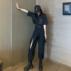 워크웨어바지 카거팬츠 시크 여자 비보이 코디 스타일 암흑계 눈길을 끄는 멋진 집업 대미지 조거팬츠