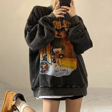 여성용 빈티지 그런지 Y2k 하라주쿠 O넥 오버사이즈 힙합 벨벳 한국