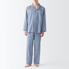 무인양품 무지 남성 이중 거즈 순면 파자마 잠옷 세트 체크 블루 83490607