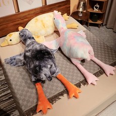 임산부베개 롱쿠션 임산부 쿠션 베개 긴쿠션 시뮬레이션 대형 긴 봉제 거위 화려한 인형 실물 같은 큰 날개 귀날개고 백조 다리 포옹 베개 장식 130cm, 5.90cm - 핑크