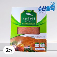 수산왕국 프리미엄 칠레산 훈제연어 연어슬라이스 필렛, 2개