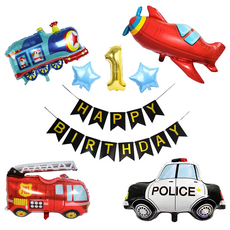 파파 파티 소방차 경찰차 자동차 비행기 생일 가랜드 숫자 풍선 세트, 1세트, 가랜드+숫자 1