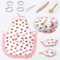 11pcs / 세트 어린이 요리 베이킹 키트 주방 요리사 요리사 역할 놀이 앞치마 모자 장갑 어린이를위한 세트, 1개