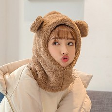 [홀리지] 뱅기 곰돌이모자 털모자 겨울 후드넥워머 보넷