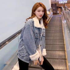 여성 보들보들 캐쥬얼 털자켓 데님 청 루즈핏 자켓