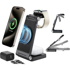 ANNNWZZD 스마트 워치 충전독 갤럭시 거치대 Apple MagSafe 충전기 휴대폰용 3 in 1 무선 충전소 iPhone용 시계 스탠드 iPhone Watch 에어팟용