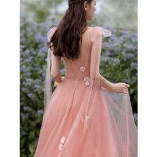 피로연 드레스 연회핑크 쉬폰 웨딩 촬영 셀프웨딩 롱드레스