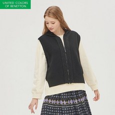 베네통 백 자카드 니트 후드 베스트 BAKVA1261