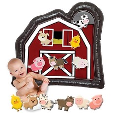 LaLa Lou Kids Tummy Time Mat 프리미엄 공기 주입식 빅 레드 헛간 농부 장난감 터미 타임 워터 매트 자극 포함 영의 근육 발달 및 운동 기능 촉진 139356 - 터미타임장난감