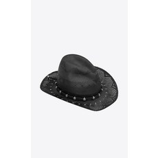SAINT LAURENT Cowboyhut aus Stroh mit Canvas und Metall 6073754YB831081