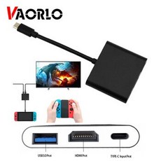 [해외] TYPEC TO HDMI 컨버터 어댑터 HDMIUSB 3.0 3 IN 1 FOR NINTENDO SWITCH CONSOLE TO TV 비디오 MACBOOK 용 디지털 4, Balck