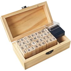 36 Pcs 나무 고무 번호 알파벳 우표 빈티지 편지 키트 제작 스크랩북 저널링 카드 제작을위한 상자가있는, Wood Color