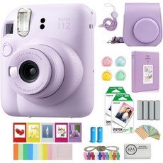 Fujifilm후지필름 인스탁스 미니 12 인스턴트 필름 카메라 동봉 라일락 퍼플 40 익스포저 액세서리 번들 AA 배터리 청소용 천 10개, Lilac Purple_Camera + Film [40, Lilac Purple_Camera + Film [40