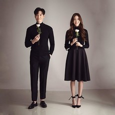 웨딩촬영 시밀러 커플룩 셀프 스몰 스튜디오 화보 2018 새로운 가을과 겨울 검은 스웨터 커플 사진 테마 웨딩 의류 캐주얼, 한 사이즈, 여성 의류