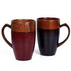 [해외] 320 ML 수제 나무 머그잔 레드 블랙 커피 차 머그잔 참신 나무 커플 컵과 머그잔 나무 주방 DRINKWARE 크리 에이 티브 사랑, Set of 2 Couple Mugs