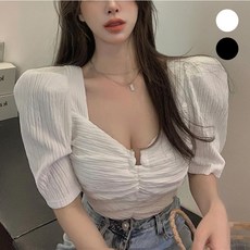 남녀공용 100kg까지! 티셔츠 반팔티 퍼프 트임 일자핏 블라우스