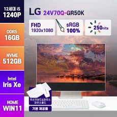 LG전자 24인치 일체형PC 24V70Q-GR50K 인텔 i5-1240P 윈도우11, i5-1240P/메모리16GB/SSD512GB/24인치, 윈도우11홈