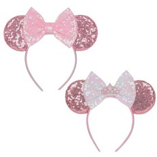 Croc Charms 2 Pcs Mouse Ears Headbands - Sequin Bow Suitable for Daily Wear Amusement Park Trips, Croc Charms 2 Pcs Mouse Ears H