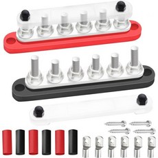 250A 버스 바 12V 마린 6 x 516인치M8 단자 스터드 12V-48V 배전 블록커버 포함 6PCS 배터리 러그 및 보트 자동차용 열 수축 튜브, 250A 5/16"
