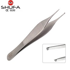 SHUFA 마이크로에디슨핀셋 무구/유구 12cm (팁0.6mm 정밀포셉/어드슨포셉/Micro Adson Forceps), 마이크로에디슨포셉 유구, 1개, 슈파 마이크로 에디슨포셉 유구