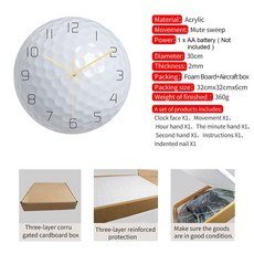 기타야구용품 Clock117-122운동볼 구기 벽걸이시계 아크릴 정음 무브먼트 거실 인테리어 시계, T06-CC122골프 벽걸이시계