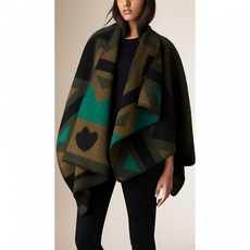 Burberry London Green Patchwork Wool And Cashmere Blend Cape
