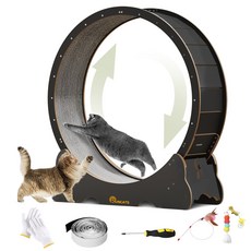 런캣 캣휠 롤러 실내사용 고양이 운동훈련 헬스 캣휠 원목색 다양한 크기, L, 검정색