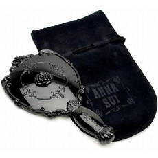 안나 수이 ANNA SUI 손거울 뷰티 미러 블랙 로즈 드로스트링 w/ 파우치, 기본, 1개