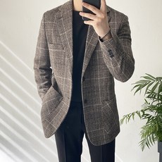 데일트 빅사이즈 남자 울 글렌체크 싱글 자켓 블레이져