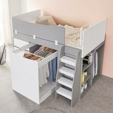 e스마트 코어 낮은 벙커침대 1600 서랍형 이동식행거포함, 메이플