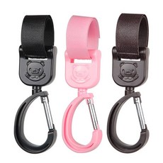 1+1 유모차 가방걸이 다용도 카라비너 후크 벨크로타입 고리, 2개, 브라운+핑크