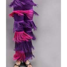 성인 라틴댄스복 수술 바지 공연복 경기복 강습복, 퍼플+로즈 레드