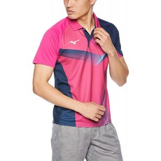 [Mizuno] 탁구웨어 게임 셔츠 반소매 흡한 속건 드라이 스트레치 JTTA 공인 82JA8011 남성 딸기 핑크 일