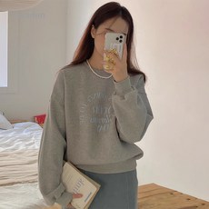 Cwadun 가을 심플 라운드 레터링 프린트 루즈핏 캐주얼 코디 긴팔 맨투맨 상의녀