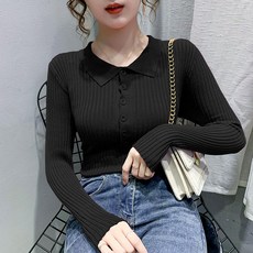 POLO 니트셔츠 여성 소매 얇은 스웨터 겨울 가을 티 상의