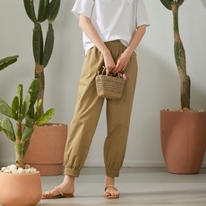 쌀 가백은 트윌 풀패딩 카키브라운 여성 밴딩 배기팬츠 여름 조거 9부바지