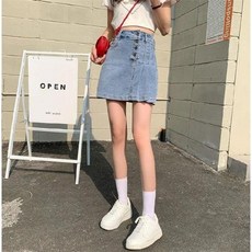 언발스커트 봄 여름 스판 데님 미니 A라인 안감 있음 플리츠