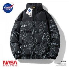 바버 남자숏패딩 경량 깔깔이 푸퍼 정장 야상 107654 NASA 공동 전체 인쇄 낙서 포크 사람들 바느질 스탠드 칼라 흰색 오리 다운 겨울 두꺼운 재킷 남성 패션