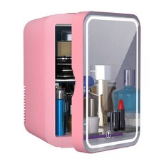 JL 미니 냉장고 화장품 음료 냉온장고 LED 거울 8L, 핑크