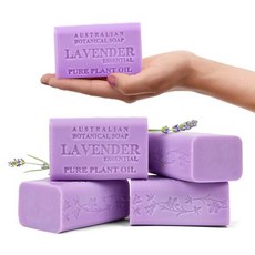 Australian Botanical Soap Pure Plant 오일 비누 바 콩 오일이 함유된 염소 우유 바다 미네랄이 소금 레몬그라스 및 레몬 머틀 마누카 꿀 4개입, 없음, 16) 6.6 Ounce (Pack of 4) - 라벤 - 유화수