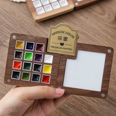 휴대용 미니 팔레트 여행용 드로잉북 미술용품 그림그리기 포터블 수채화 가정용, 1개, 18. (미세 결함)슈민케 15색 물감+황동 클립 단품