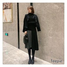 티피 임산부 가을과 겨울 패션 불규칙한 배꼽 리프트 스커트