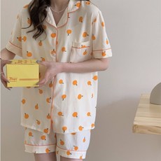 오르방 감귤 여성 반팔 잠옷 홈웨어 파자마세트