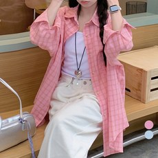 라라벨 여성용 셔츠 카라넥 베이직 체크 루즈핏 남방 데일리 긴팔셔츠
