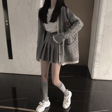 여자 플러피룩 스쿨룩 하이틴 꽈배기 긴팔 니트 가디건