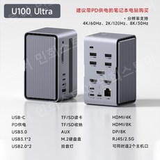 Hagibis U100 도킹 스테이션 HDMI M.2 SSD 이더넷 100W PD USB 허브 SD/TF 노트북 맥북 프로, U100