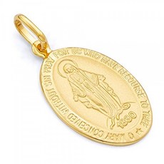 The World Jewelry Center 14k REAL 옐로우 골드 종교적 신기한 메리 메달 참 펜던트 (17 x 11 mm)